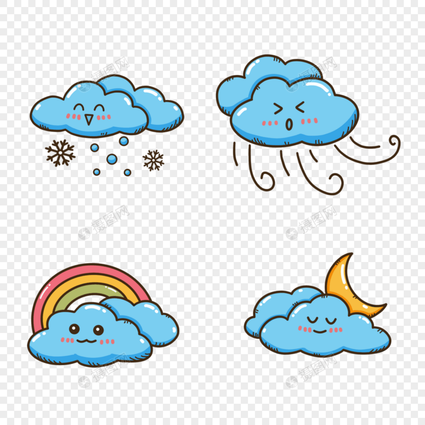 蓝色可爱云朵天气表情图片