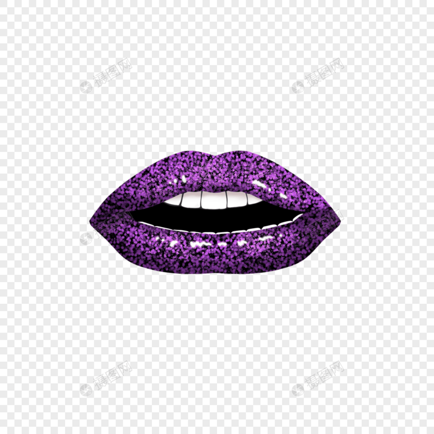 金粉光效嘴唇紫色露齿图片