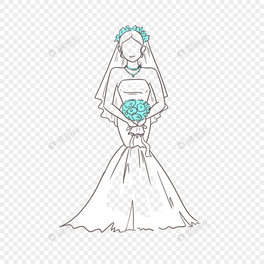 蓝色抽象线条画婚礼人物图片