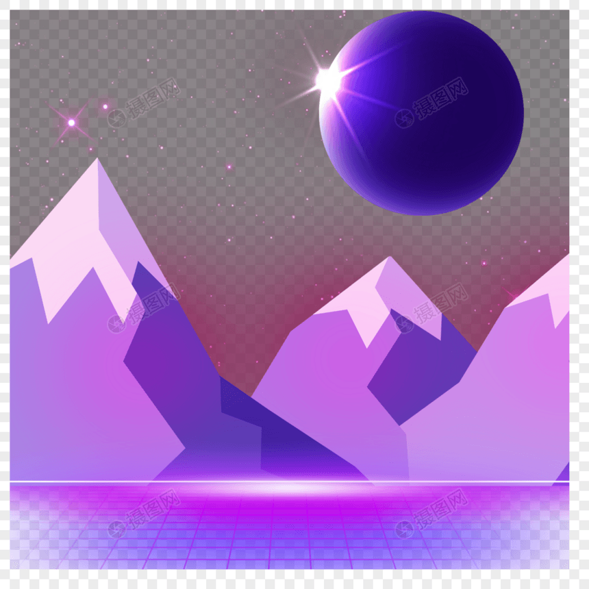 神秘紫色山脉发光圆球抽象科技光效图片