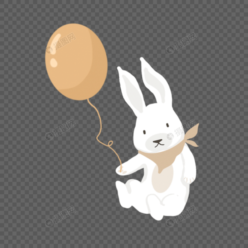 手拿气球的白色小兔子图片