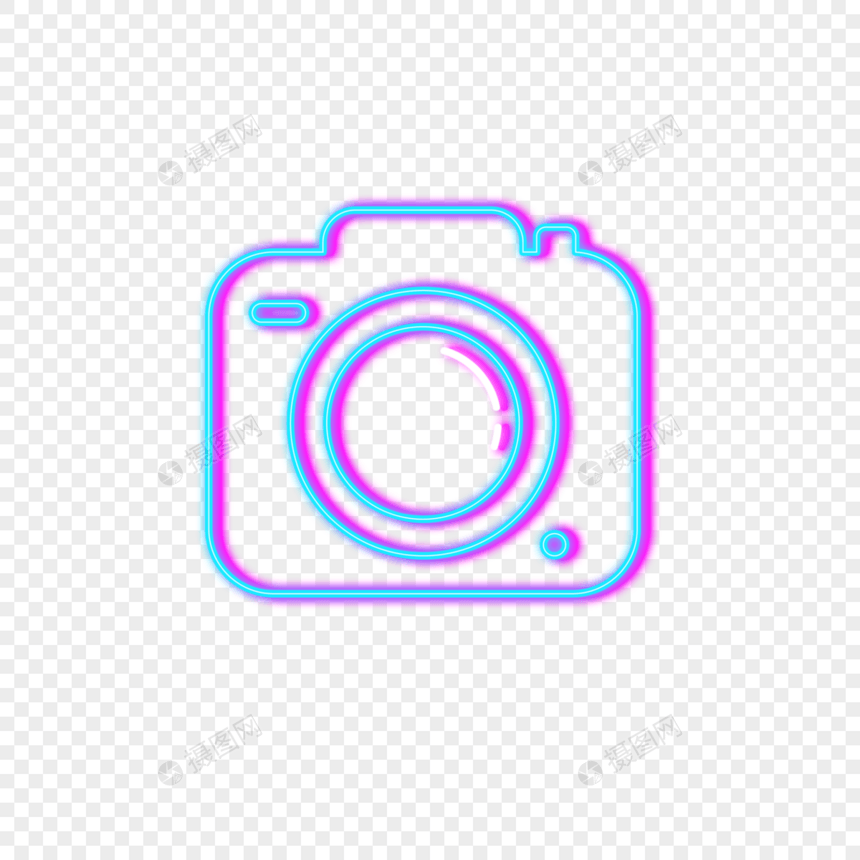 霓虹相机蓝紫色线条相机图标图片