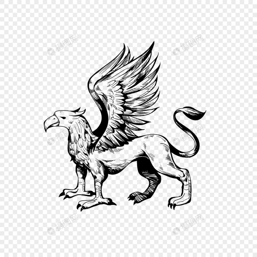 希腊神话动物神秘黑白狮鹫图片