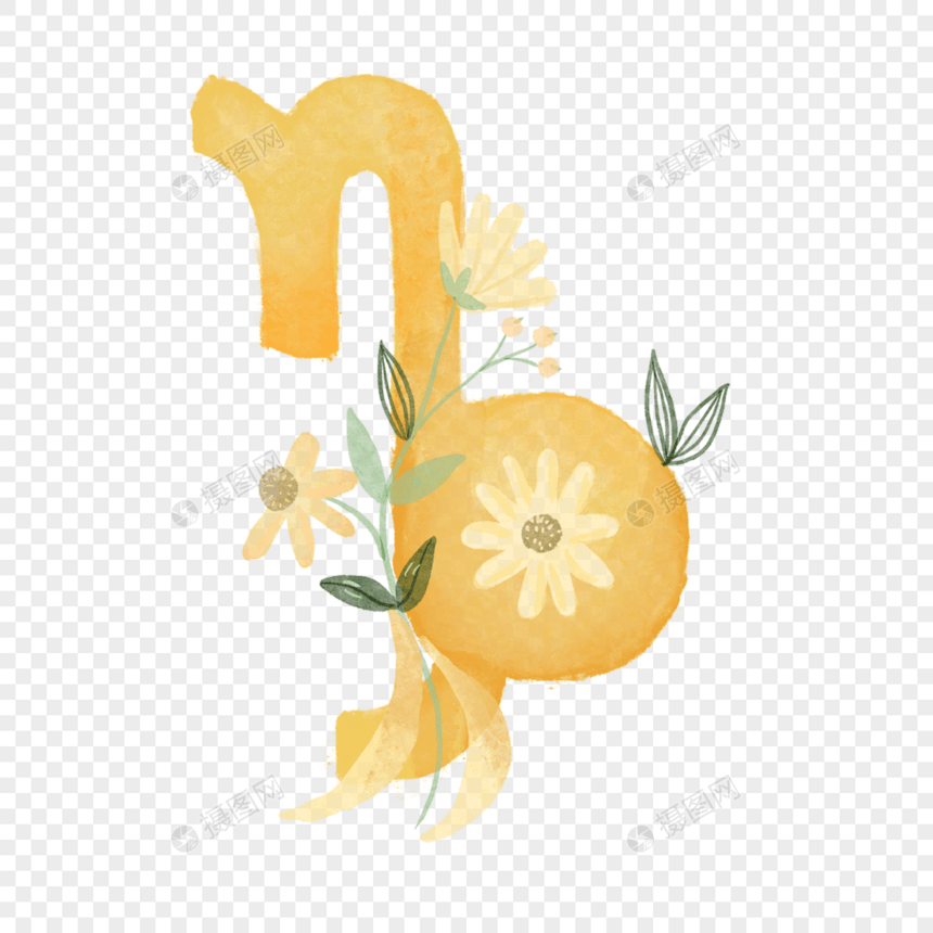 魔蝎座水彩植物花卉星座符号图片