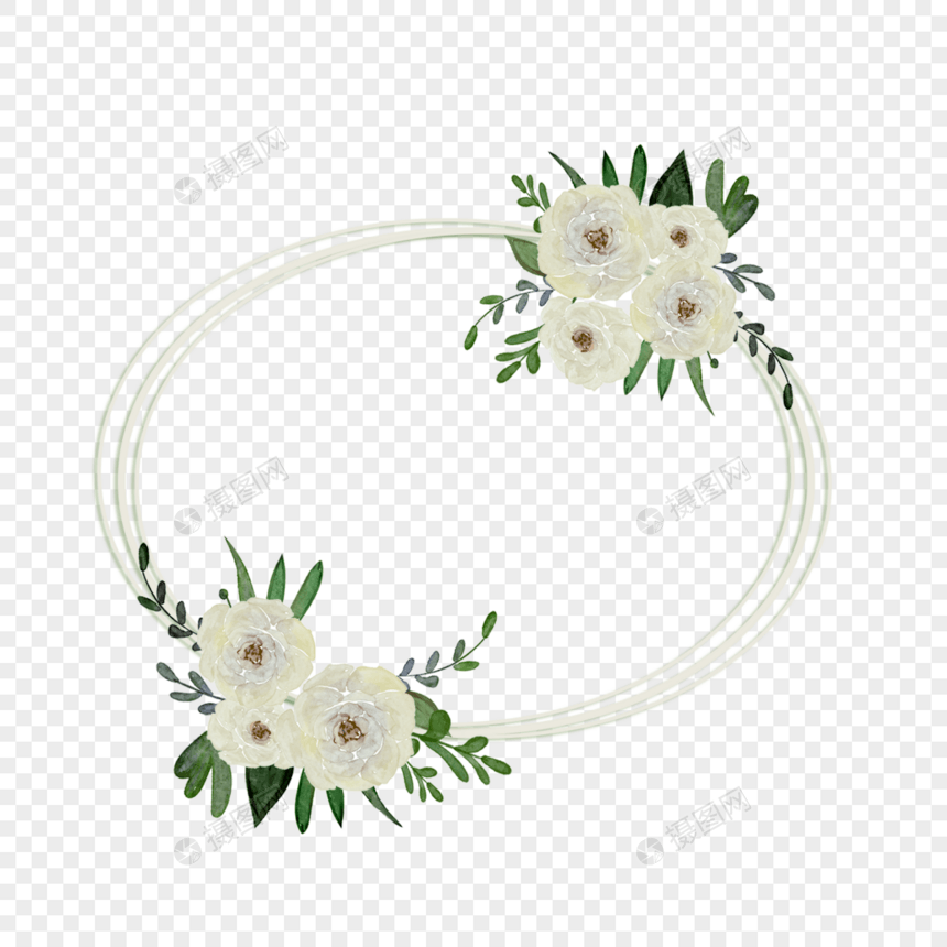 白玫瑰花卉植物椭圆边框图片