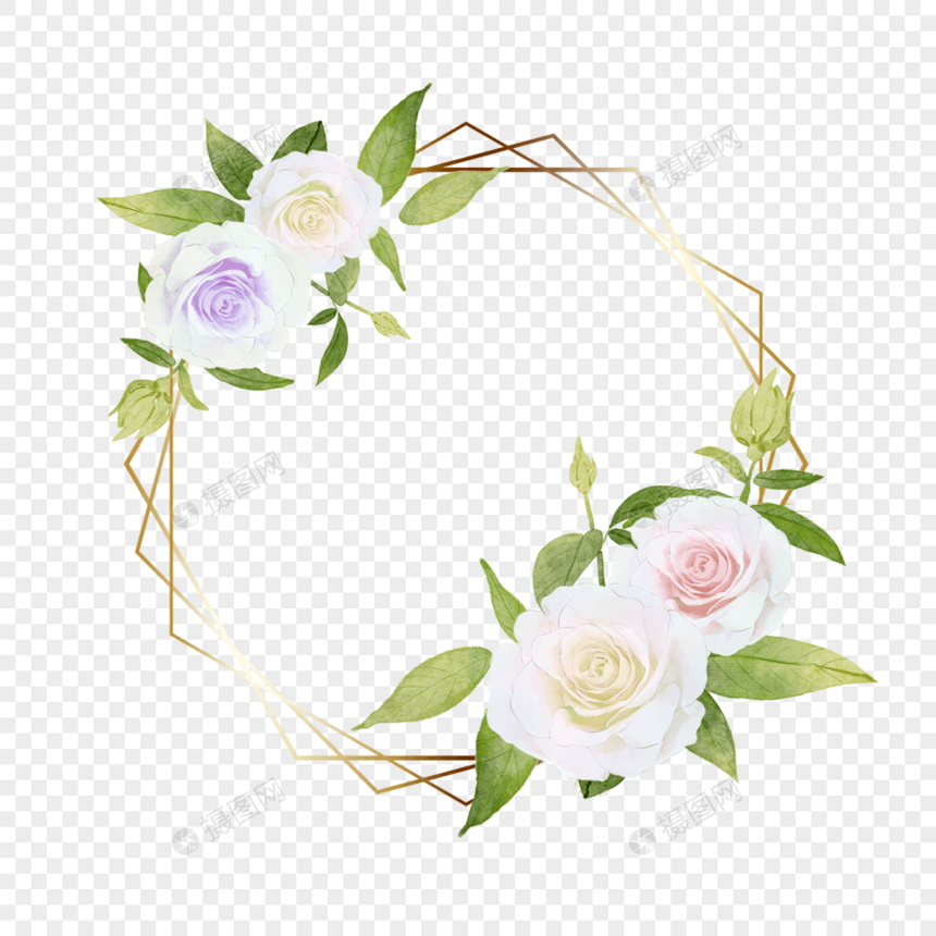 白玫瑰水彩婚礼多边形边框图片