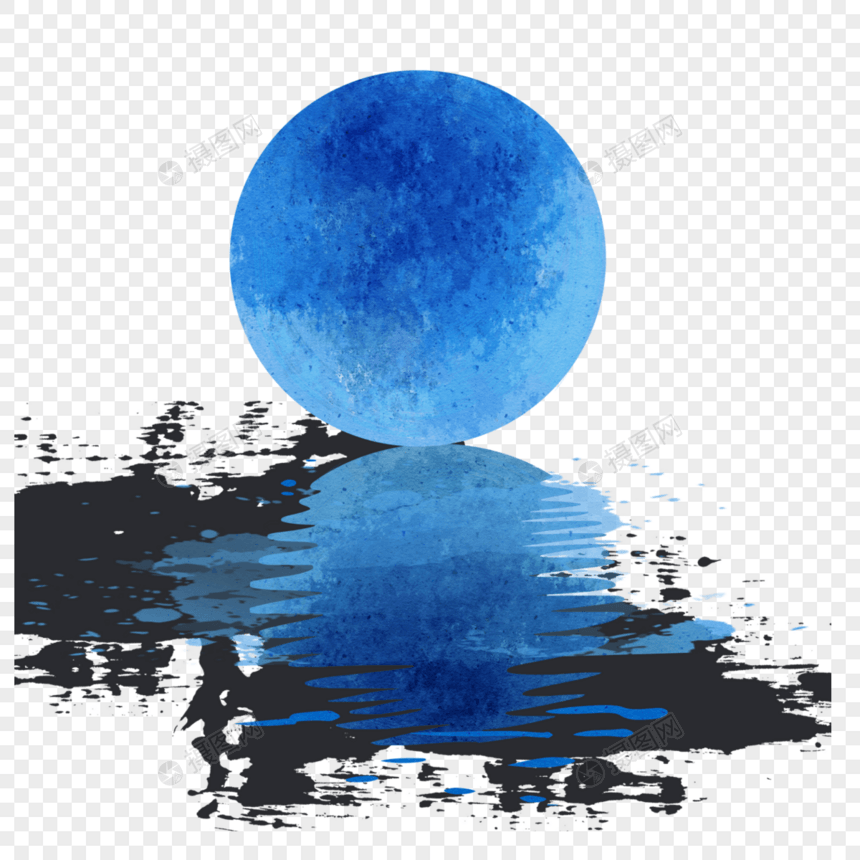 油画月亮创意抽象蓝色图片