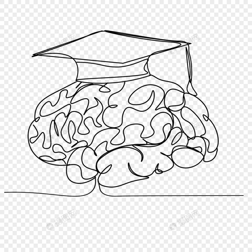 大脑智慧学术博士帽线条画抽象图片