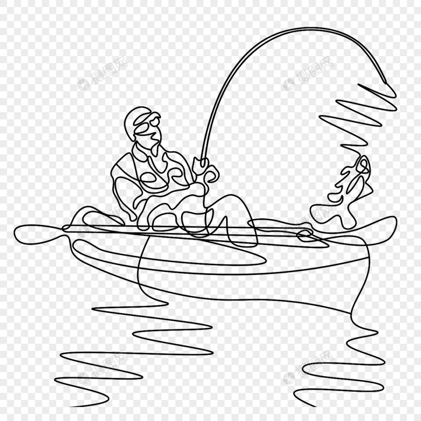 男子船上钓鱼线条风格图片
