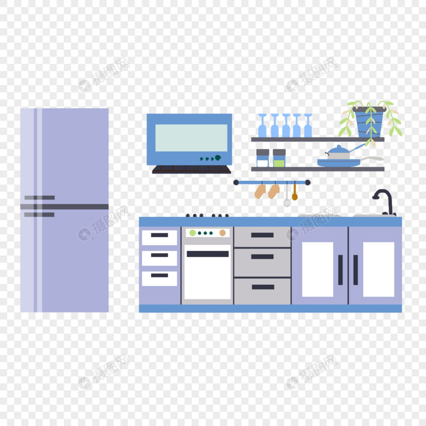 厨房商务餐具扁平插画图片