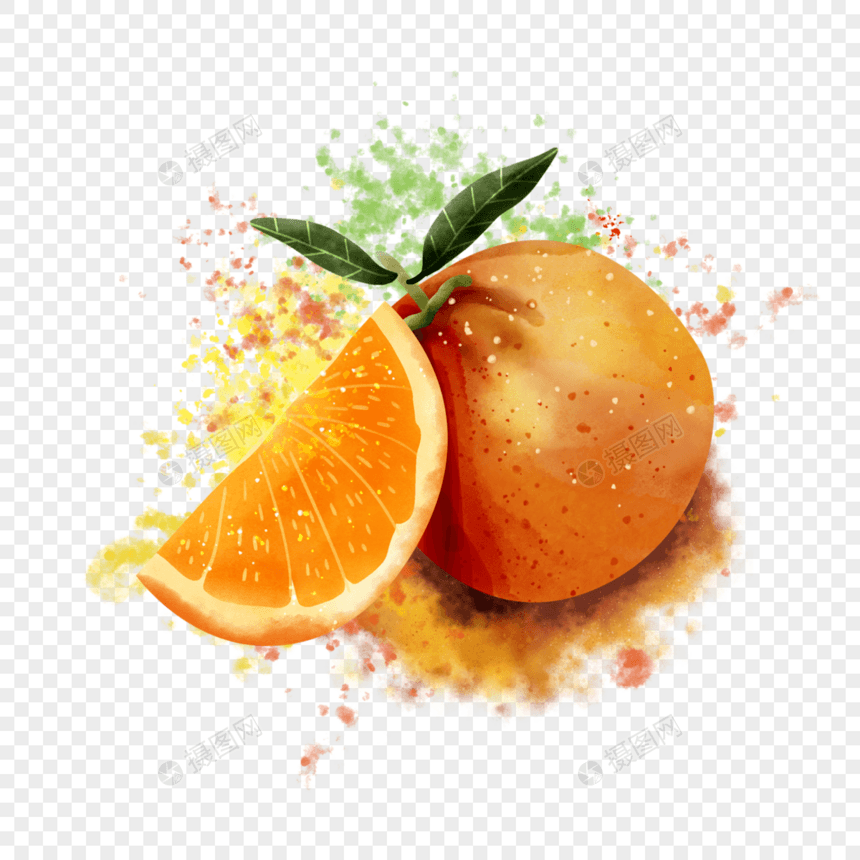 橘子水彩风格水果小块果肉图片