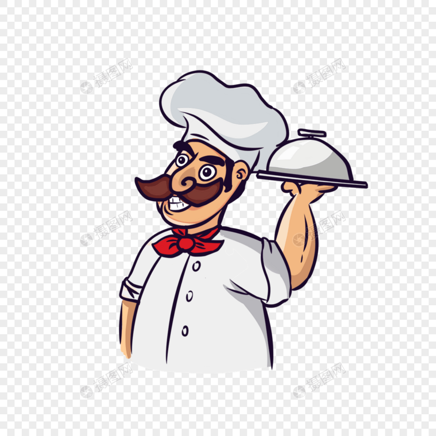 卡通手端盘子厨师人物图片
