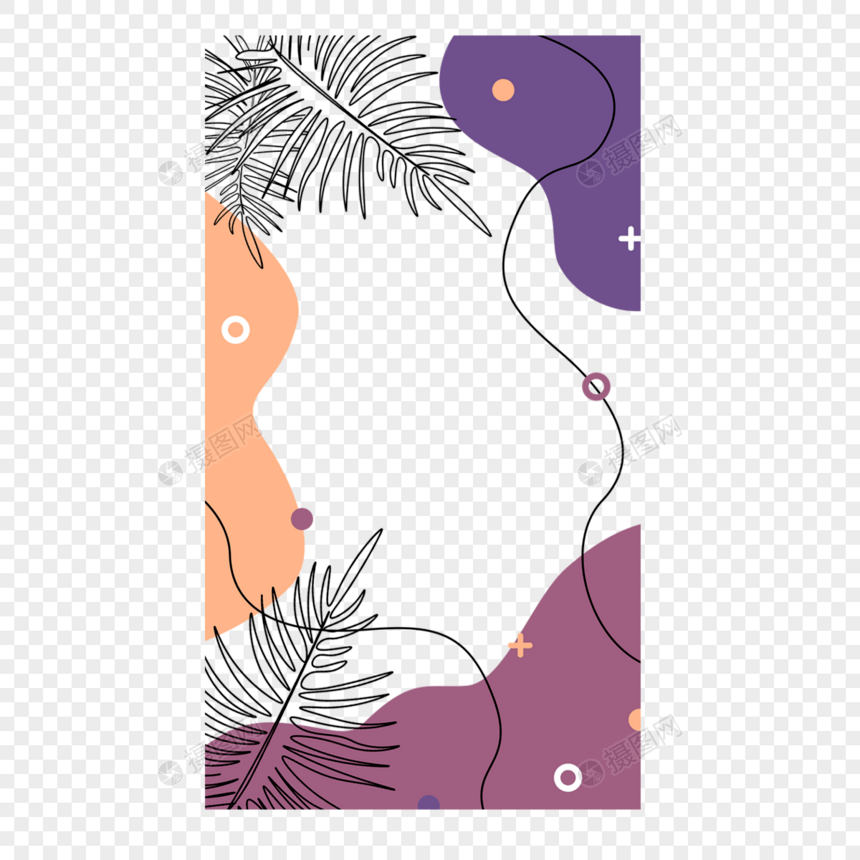 抽象线条画树叶边框紫色流体图片