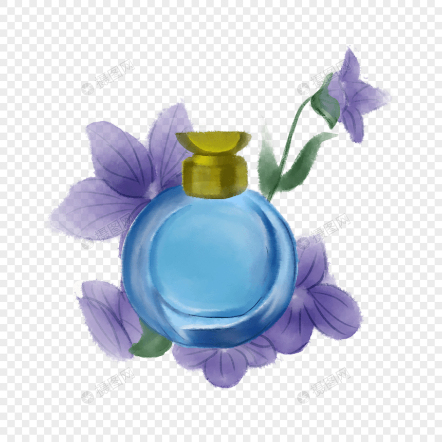 水彩香水瓶兰花蓝色瓶子图片