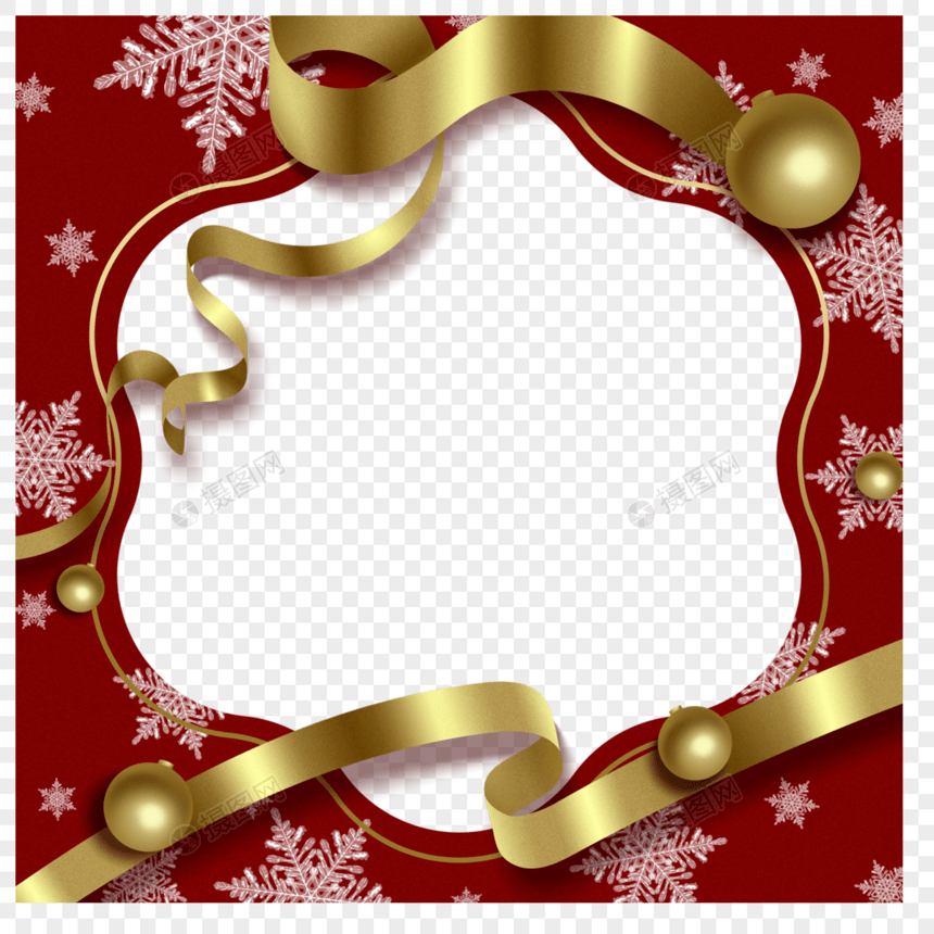 金色丝带圣诞冬季雪花边框图片