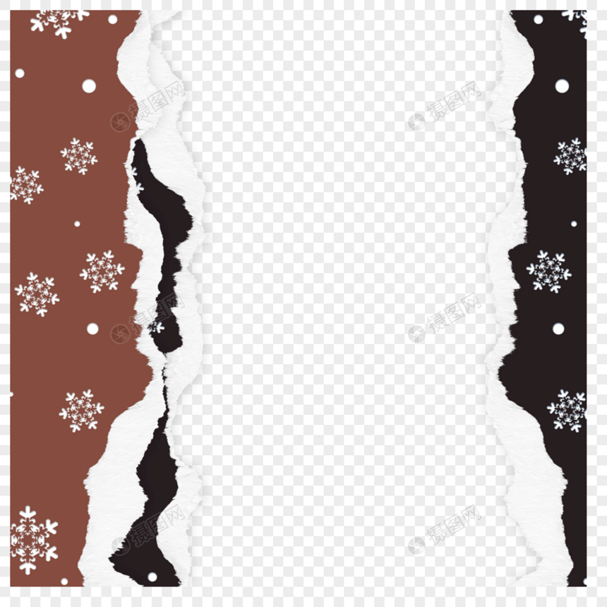棕黑色雪花撕纸剪纸边框图片