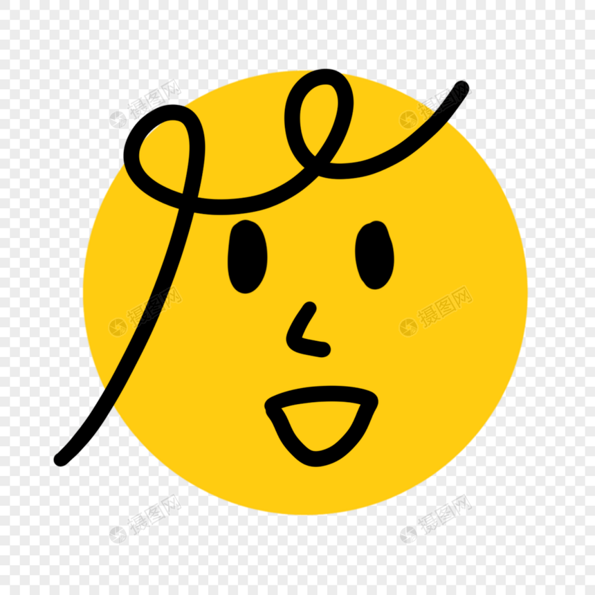 卷发黄色圆形可爱蜡笔画表情线条图片