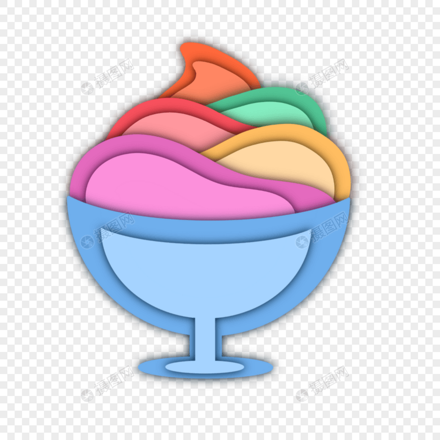 碗里的多彩剪纸风格冰淇淋图片