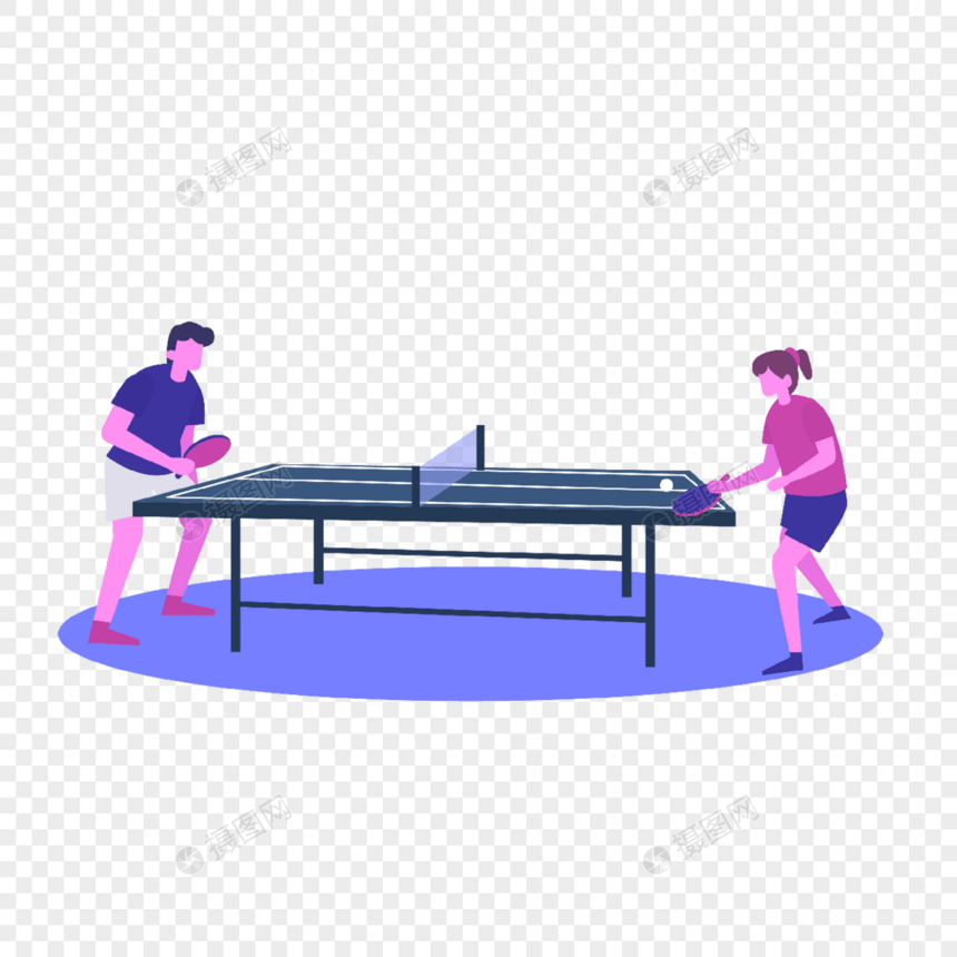 乒乓球运动插画男女打乒乓球比赛图片