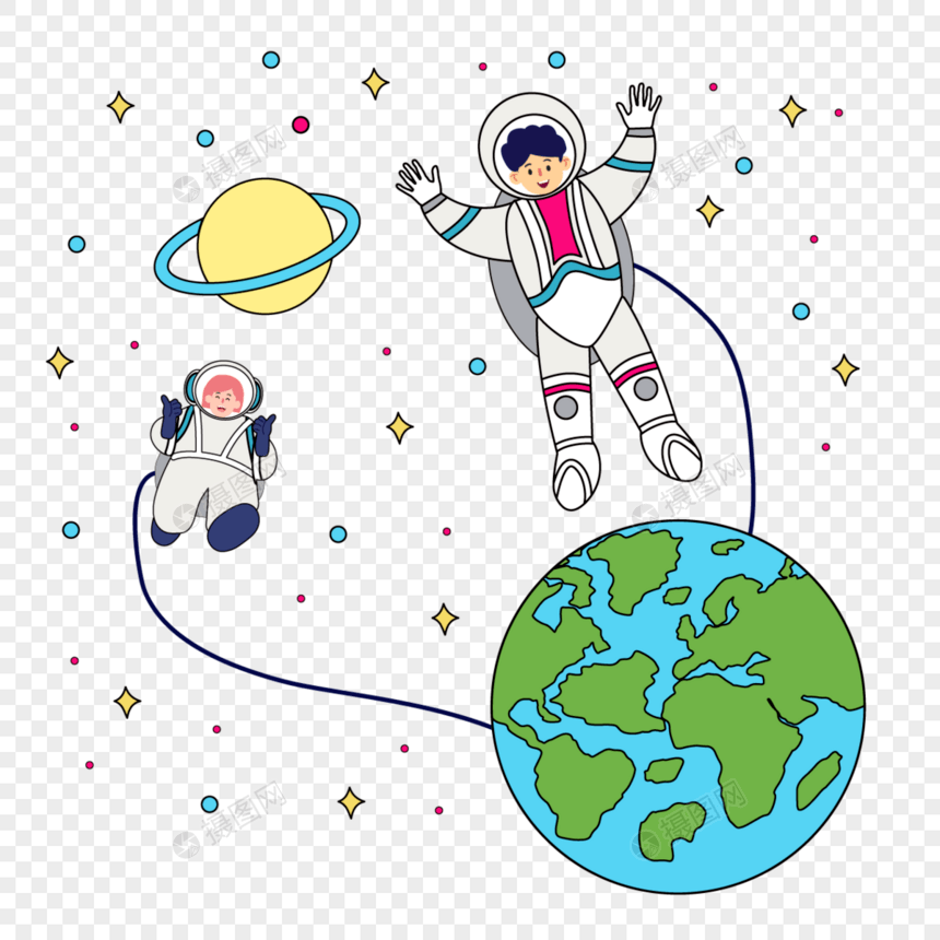 地球宇宙航天人物插画图片