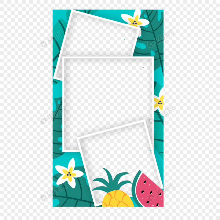 热带树叶宝丽来故事边框菠萝图片