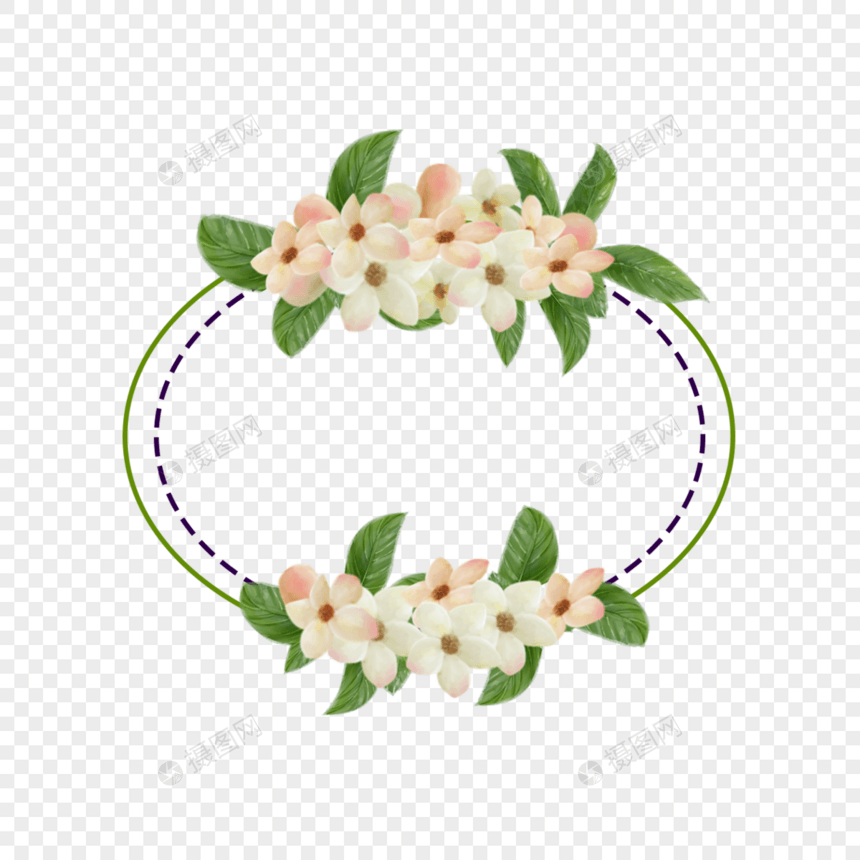 椭圆水彩荚蒾花卉边框图片