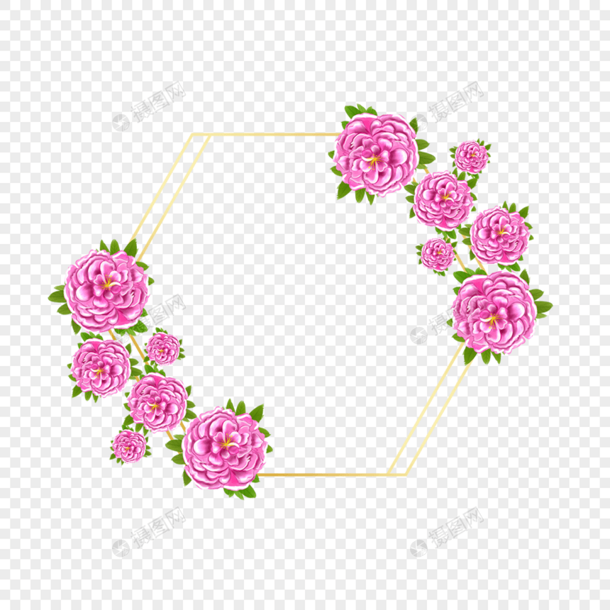 水彩粉色牡丹花卉边框图片