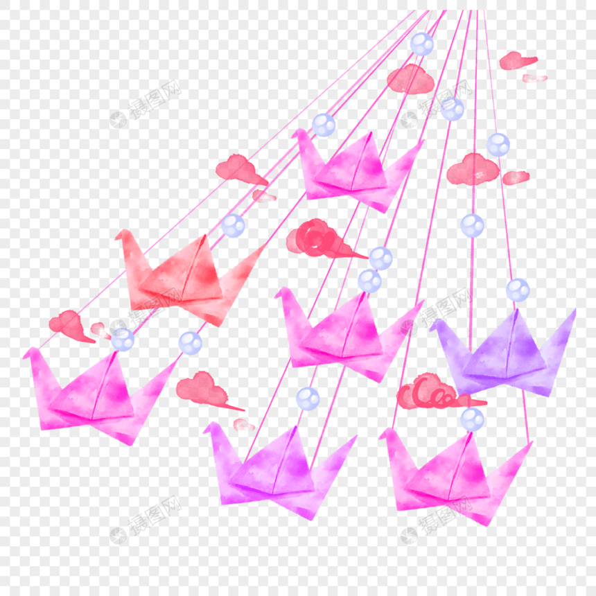 水彩千纸鹤折纸艺术多边形图片