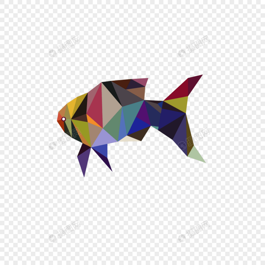 多彩几何形状低聚抽象鱼图片