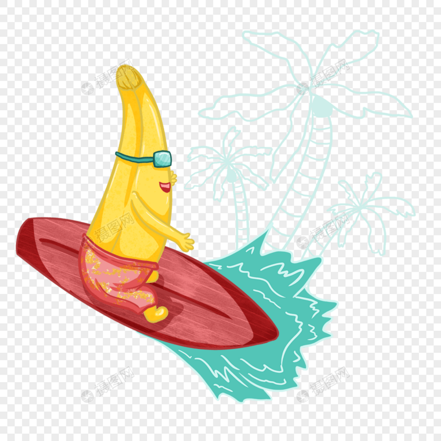 夏季冲浪水果香蕉椰子树图片