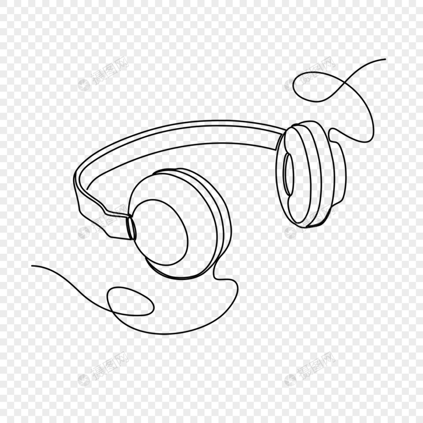 创意细边头戴式耳机线条画图片