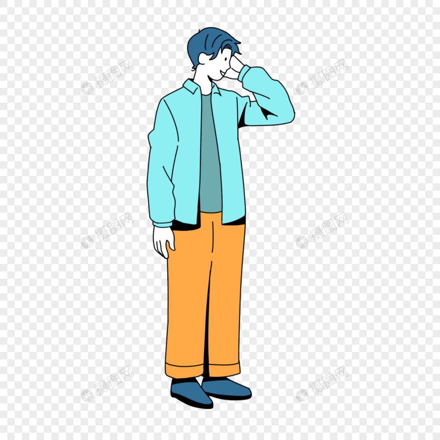 蓝色外套可爱挠头男生卡通人物剪贴画图片
