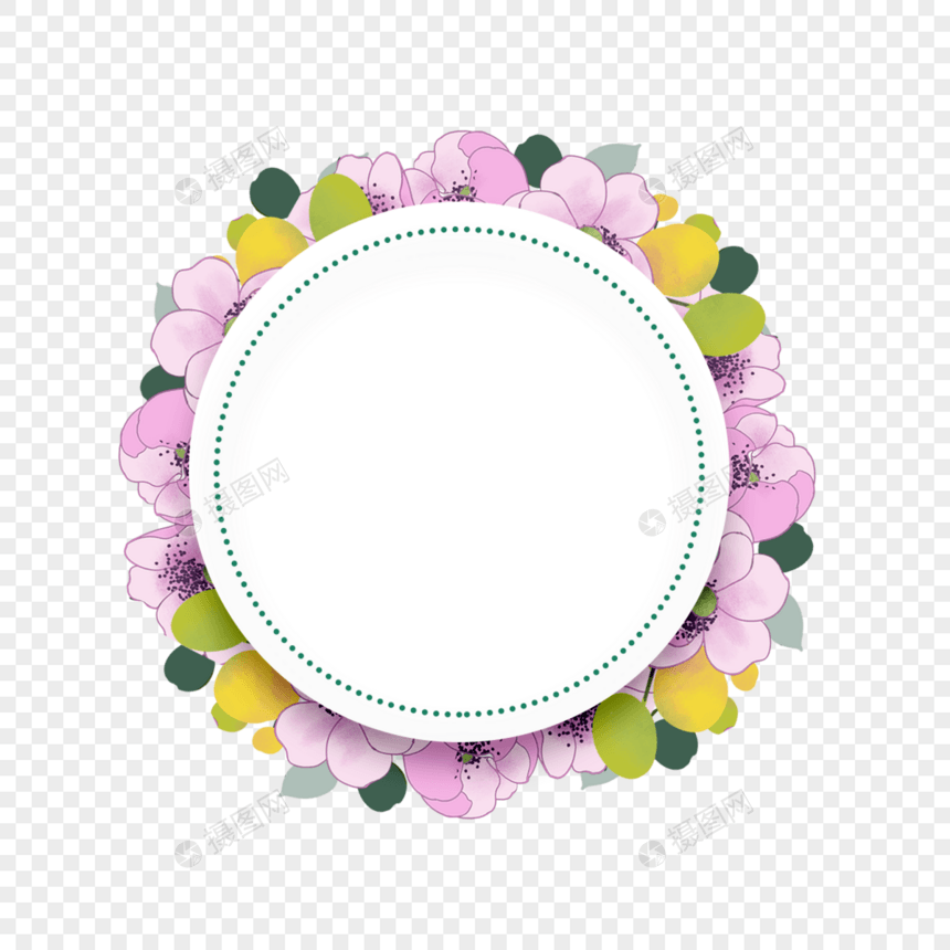 水彩银莲花花卉婚礼圆形边框图片