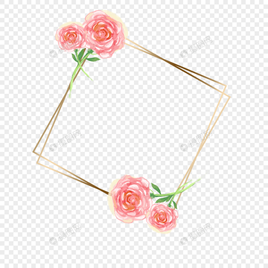 粉色水彩花毛茛卉婚礼边框图片