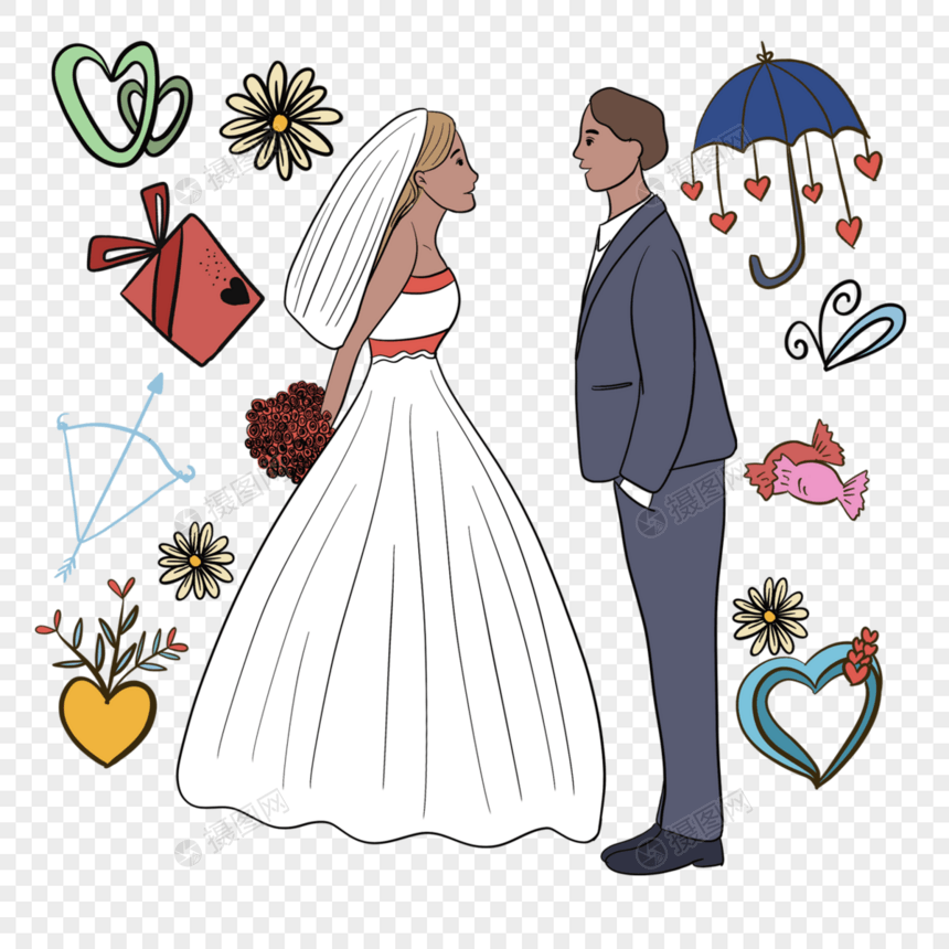 唯美结婚卡通婚礼插画图片