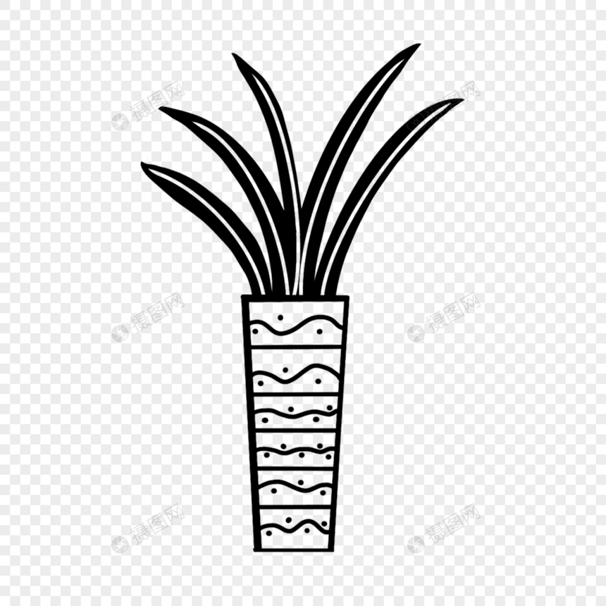 创意黑白单色涂鸦圆筒花瓶植物图片