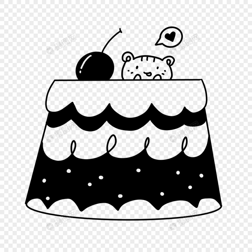 创意黑白单色涂鸦小熊蛋糕图片