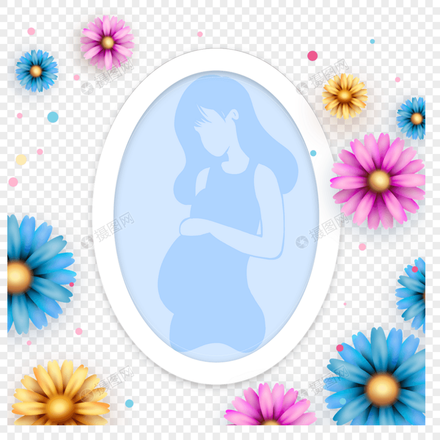 母亲节花卉蓝色相框剪影图片