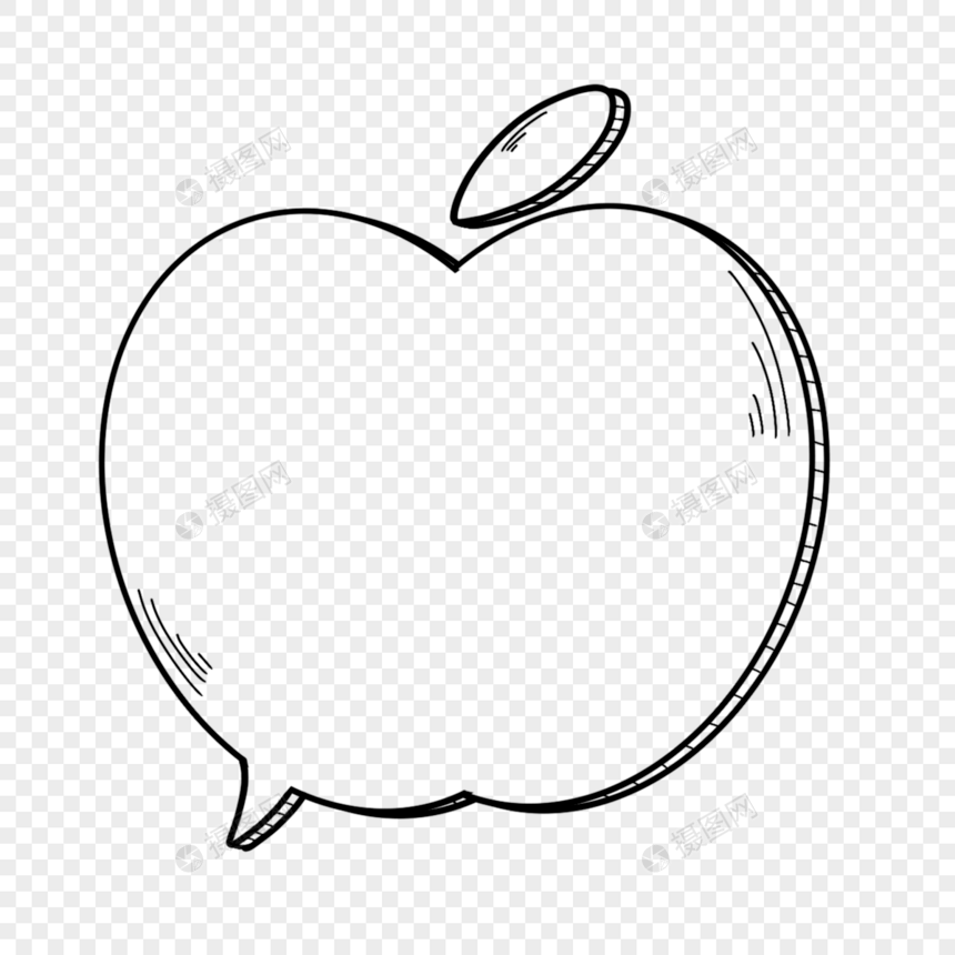 简约黑白线稿苹果形状气泡对话框图片