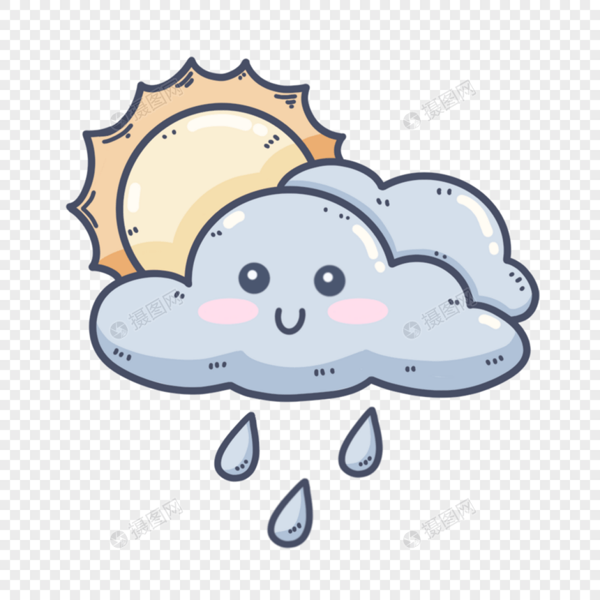 两朵灰色简约可爱卡通云朵太阳图片