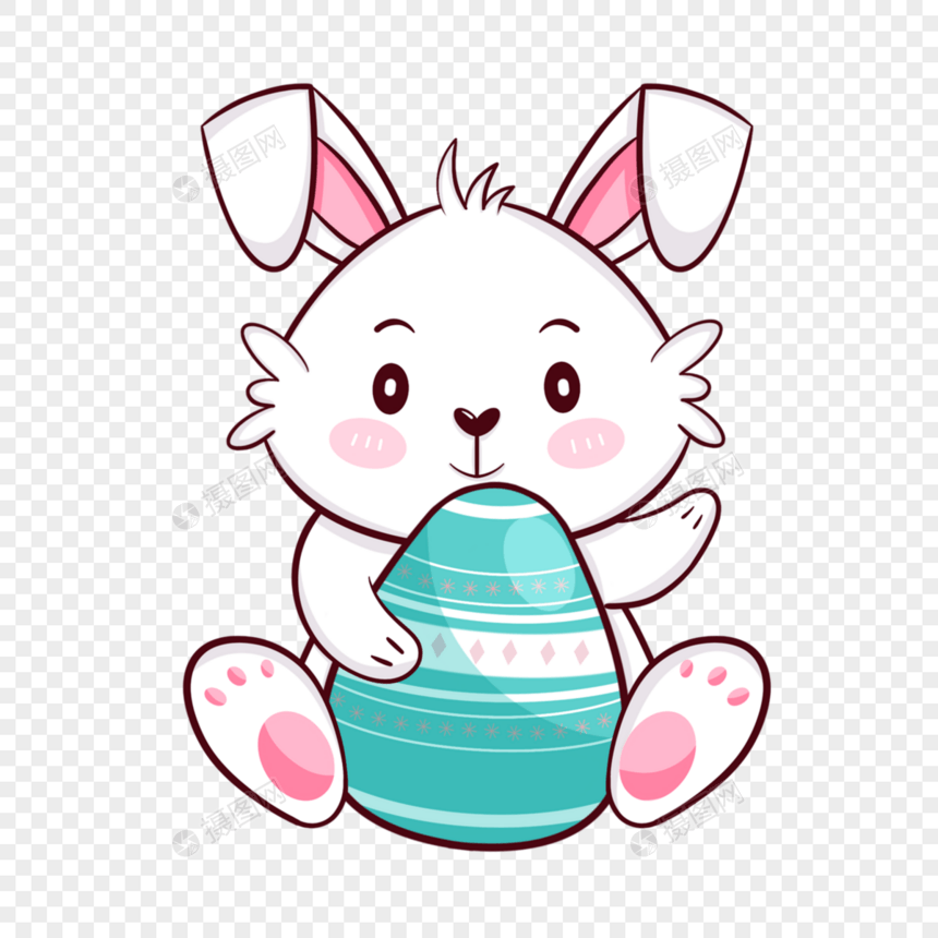 抱着绿色彩蛋的复活节卡通可爱兔子图片