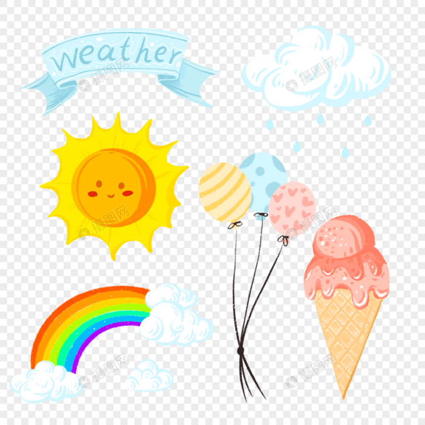 天气水彩可爱组图夏天冰淇淋太阳气球图片
