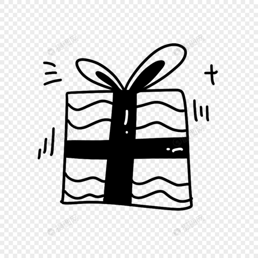 黑色手绘线稿礼物礼盒图片