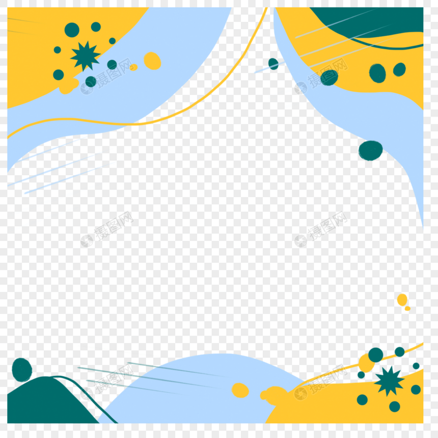黄蓝星星装饰涂鸦孟菲斯边框图片
