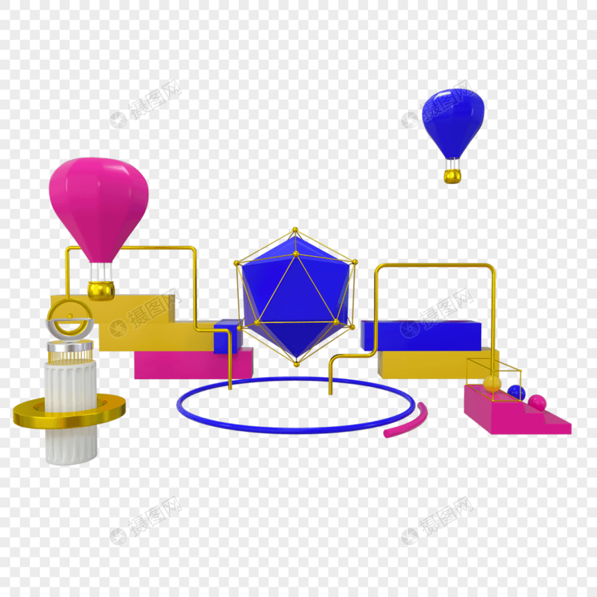 3d立体球体热气球创意背景小素材图片