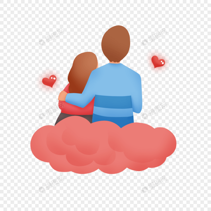 坐在云朵上的小情侣图片