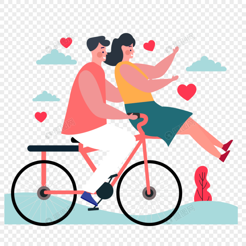 情人节自行车郊游风景插画图片