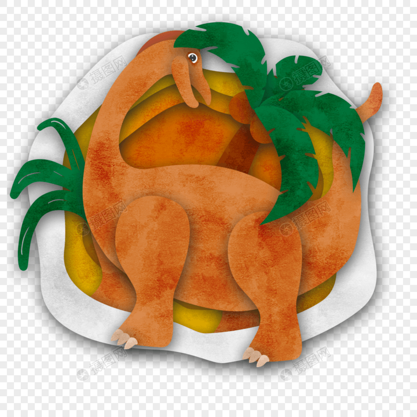 恐龙剪纸水彩椰树图片