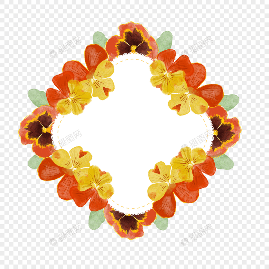 三色堇花卉水彩橙色边框图片
