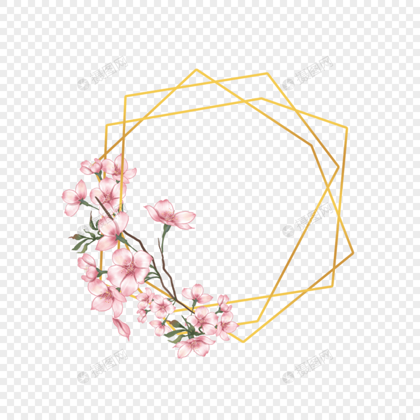 樱花花卉水彩金线边框图片